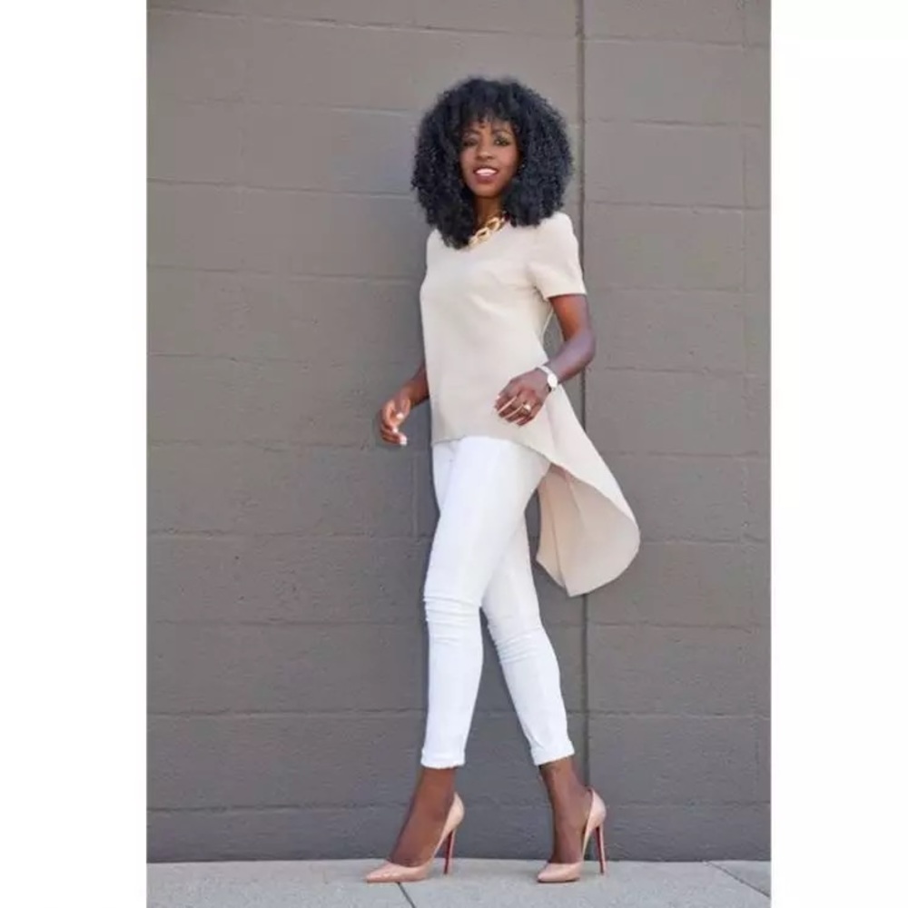 Cream Short Sleeve High-low Blouse - Picture 1 of 5